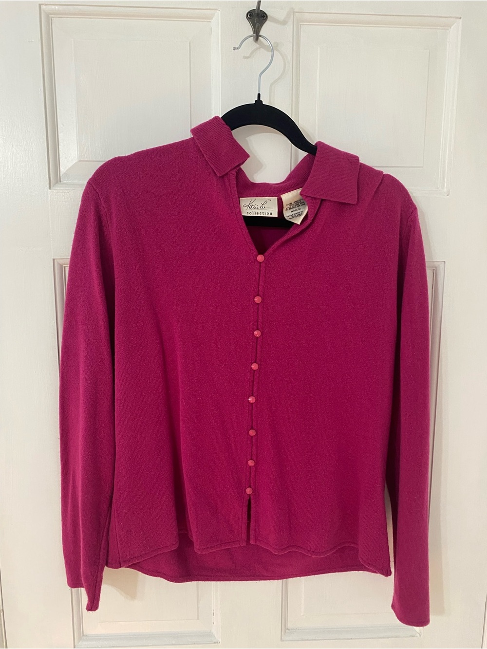 Kathie Lee Collection Women's Fuchsia Button-Down Collared Top